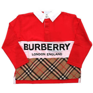 BURBERRY BOYS JUNIOR CHECK PANEL POLO SHIRT IN RED