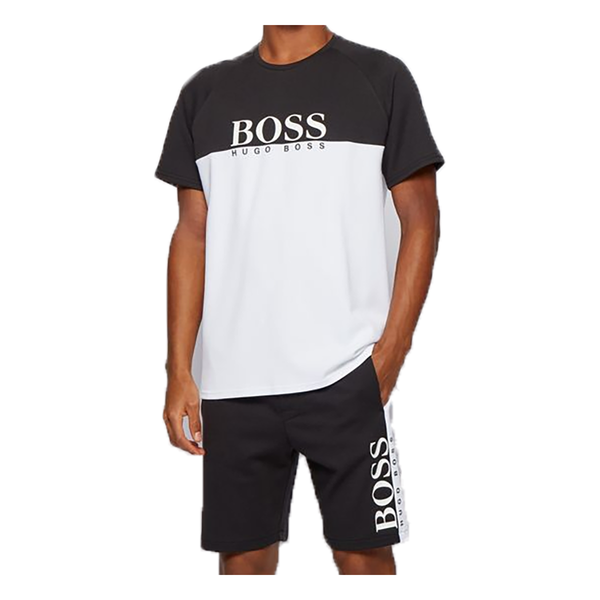 BOSS 'JACQUARD' T-SHIRT AND SHORT SET IN BLACK/WHITE