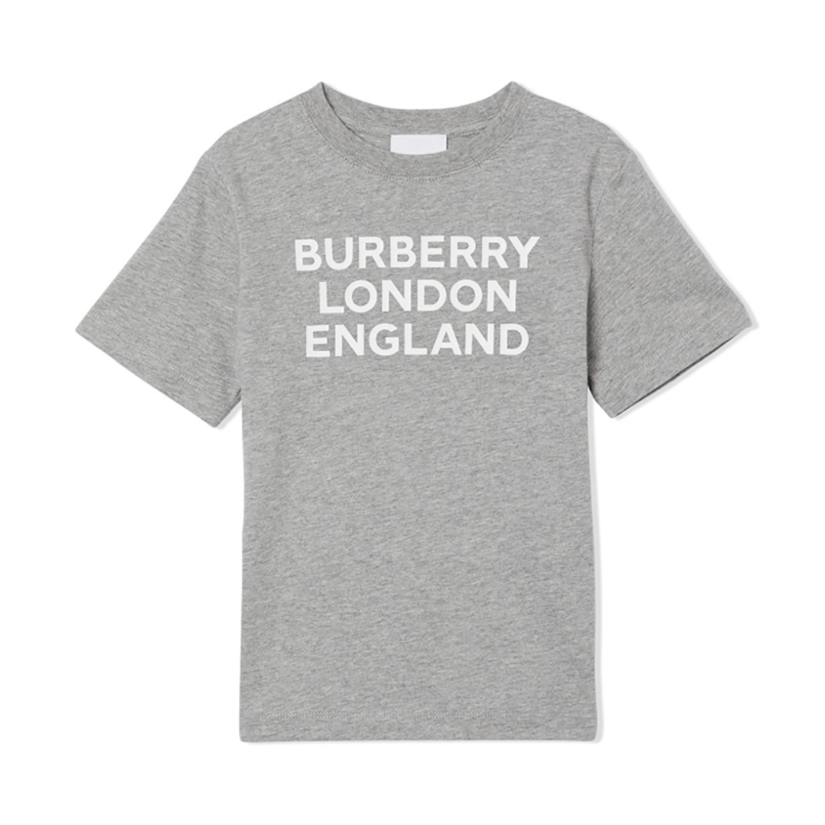 BURBERRY BOYS JUNIOR LOGO PRINT T-SHIRT IN GREY