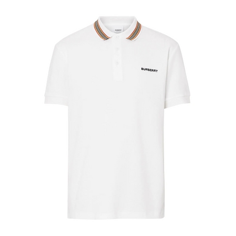 BURBERRY ICON STRIP DETAIL COTTON POLO IN WHITE