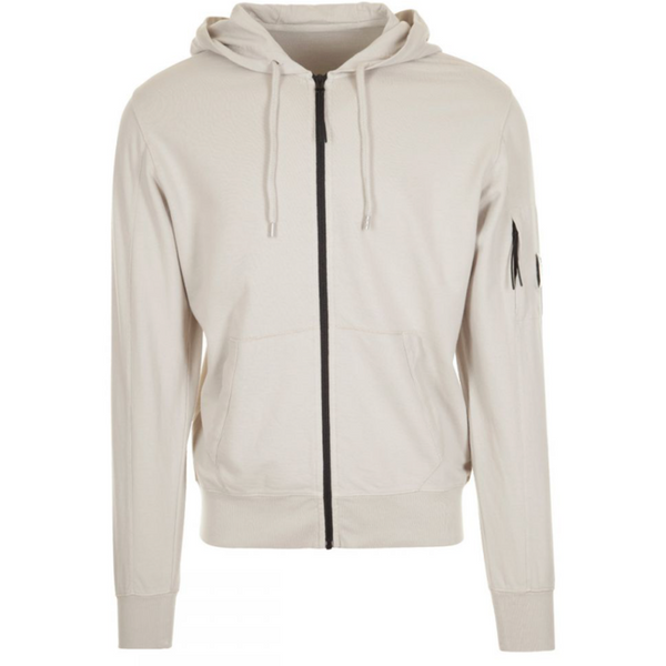 CP COMPANY LIGHT FLEECE GARMENT DYED ZIP HOODIE IN CREAM