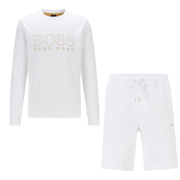 BOSS 'SALBO ICONIC' SHORT SET IN WHITE/GOLD